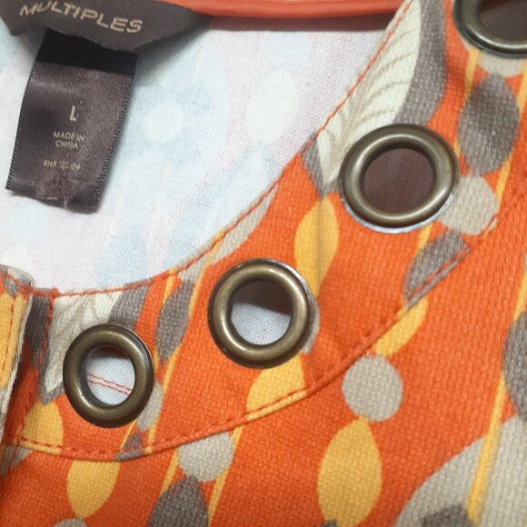 Multiples 60s/70s Printed Snap Button Grommett Women Corduroy Blazer Orange Sz L - Picture 9 of 10